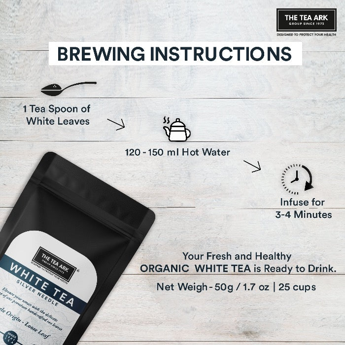 The Tea Ark Silver Needle White Tea from Darjeeling, Single Origin - Loose Leaf (50g Pouch)