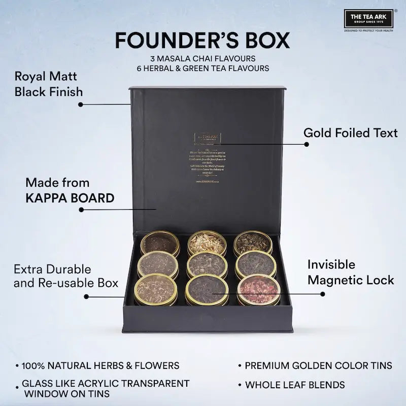 The Tea Ark Founder's Choice Tea Gift Box with 9 Different Types of Assorted Tea Flavours