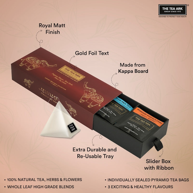 The Tea Ark Privilege Tea Gift Box, 3 Flavours, 21 Pyramid Tea Bags