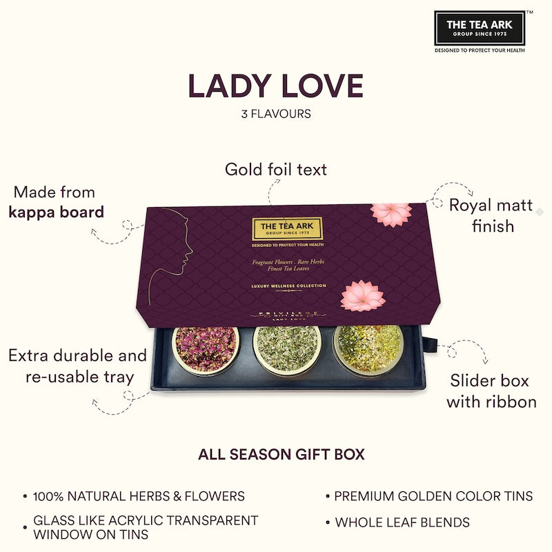 The Tea Ark Lady Love Gift Box with 3 Different Types of Assorted Tea Flavours