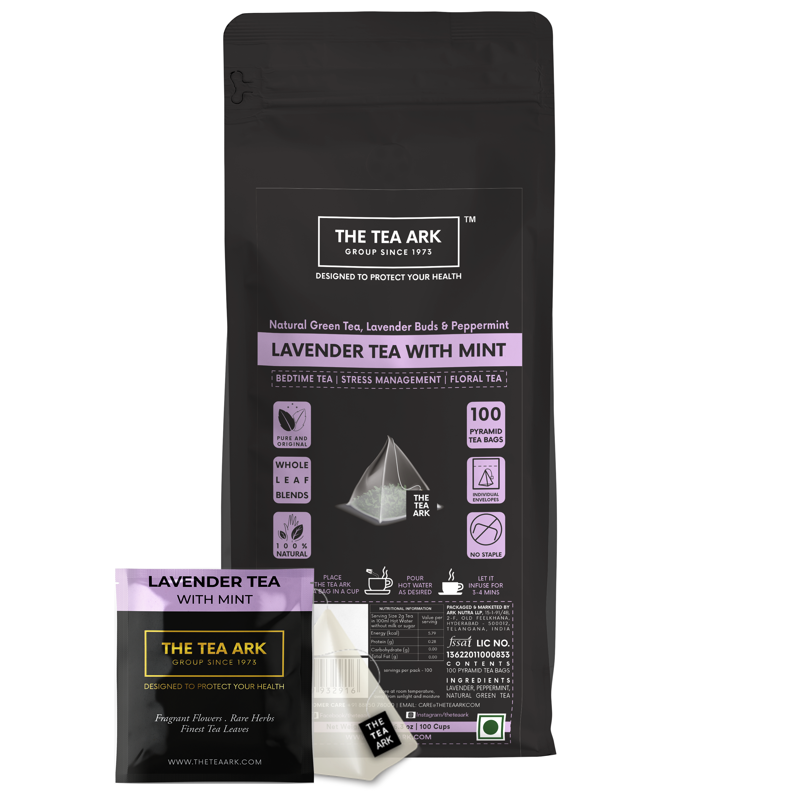 The Tea Ark Lavender Peppermint Green Tea, Bedtime Tea for Sleep & Stress Management