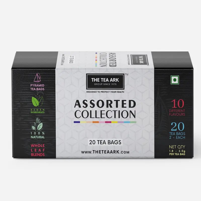 The Tea Ark Assorted Collection Pyramid Tea Bags, 10 Variants with 2 Pcs Each, Whole Leaf Blends, Sampler Pack - 20 Tea Bags