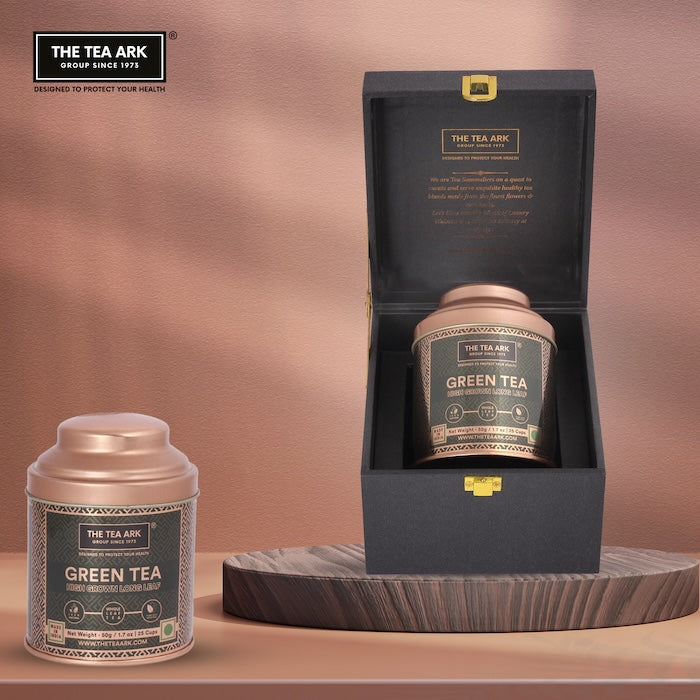 The Tea Ark Delight Gift Box with High Grown Long Leaf Green Tea, 50g Tin