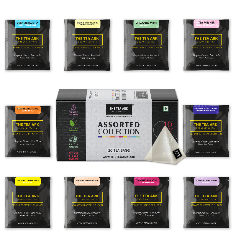 The Tea Ark Assorted Collection Pyramid Tea Bags, 10 Variants with 2 Pcs Each, Whole Leaf Blends, Sampler Pack - 20 Tea Bags